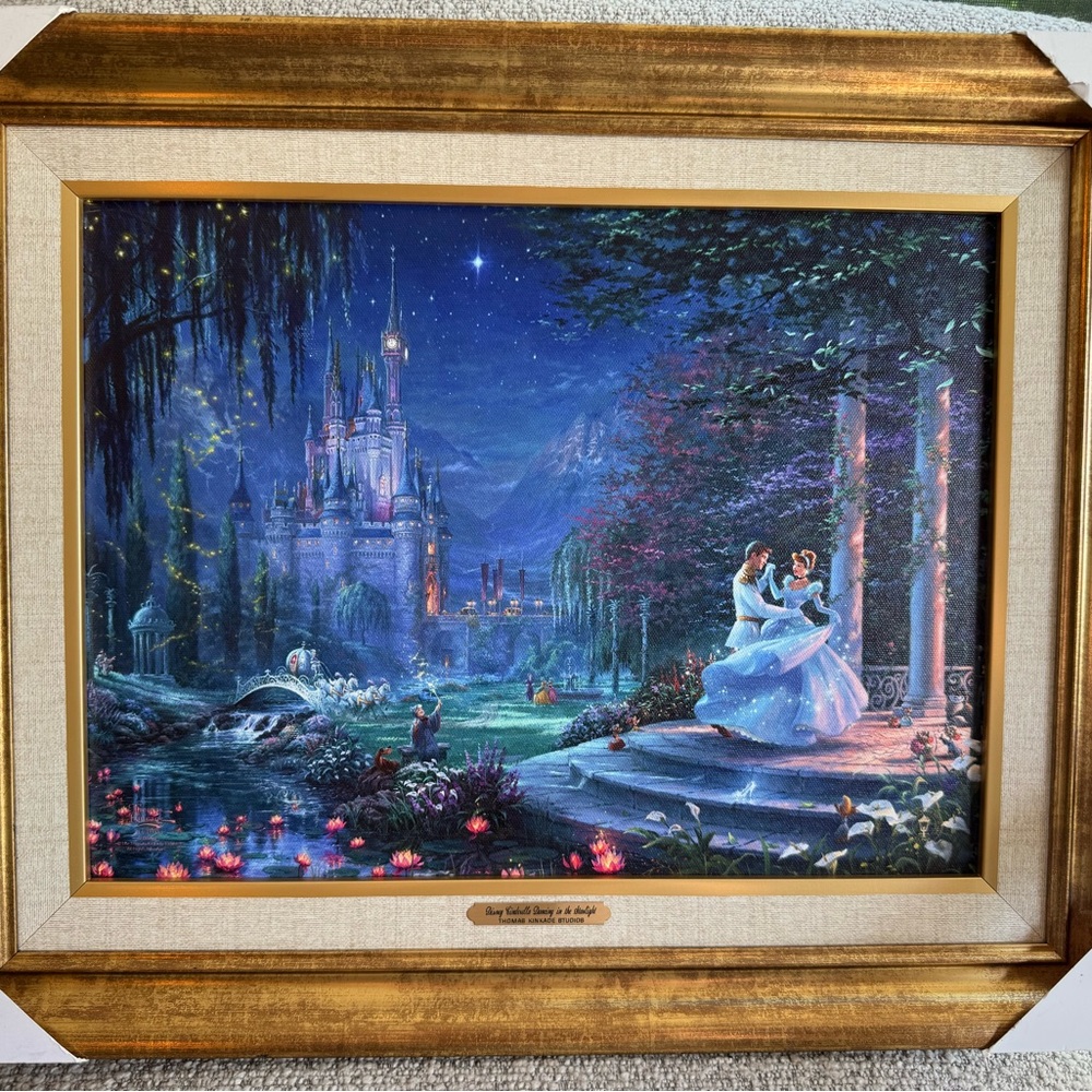 Thomas Kinkade Blue print and Purple Nightscape with Pink Flowers - Cinderella